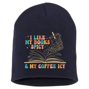 I Like My Books Spicy And My Coffee Icy Skeleton Hand Book Short Acrylic Beanie