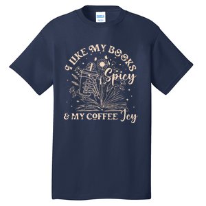 I Like My Books Spicy And My Coffee Icy Skeleton Book Lovers Tall T-Shirt