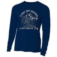 I Like My Books Spicy And My Coffee Icy Skeleton Book Lovers Cooling Performance Long Sleeve Crew