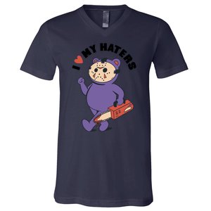 I Love My Haters Teddy Bear V-Neck T-Shirt