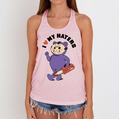 I Love My Haters Teddy Bear Women's Knotted Racerback Tank