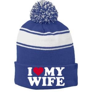 I Love My Wife Gift Stripe Pom Pom Beanie