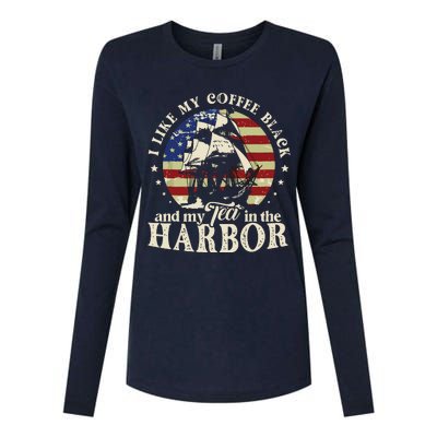 I Like My Coffee Black And My Tea In The Harbor Us Patriotic Womens Cotton Relaxed Long Sleeve T-Shirt