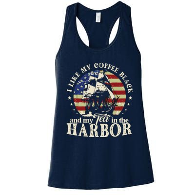 I Like My Coffee Black And My Tea In The Harbor Us Patriotic Women's Racerback Tank