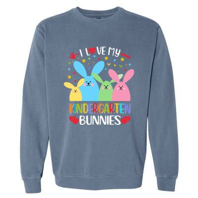 I Love My Kindergarden Bunnies Funny Teacher School Design Gift Garment-Dyed Sweatshirt