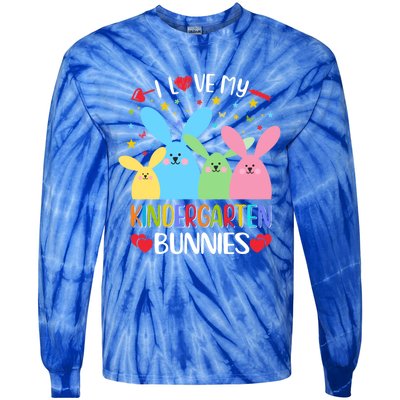 I Love My Kindergarden Bunnies Funny Teacher School Design Gift Tie-Dye Long Sleeve Shirt