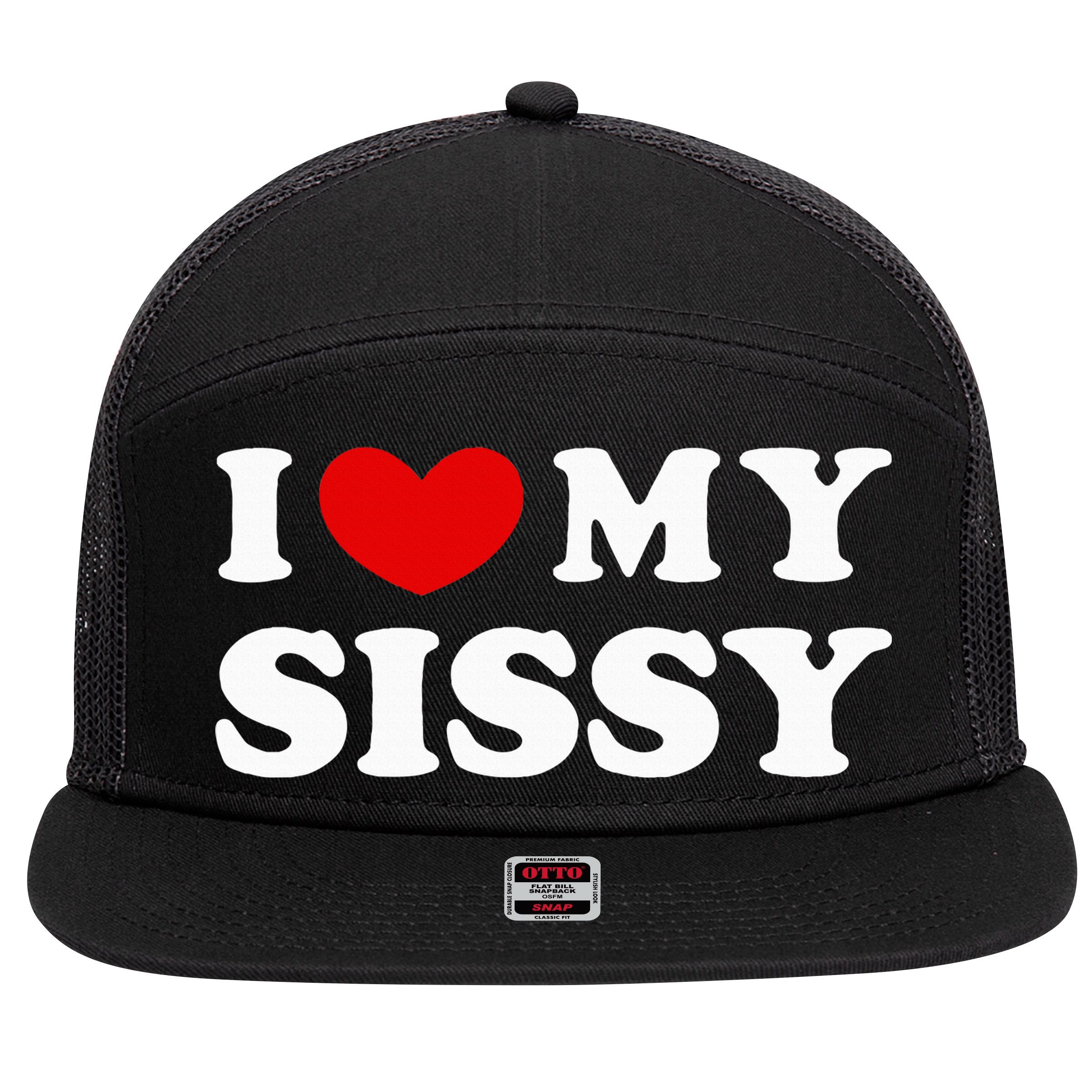 I Love My Sissy I Heart My Sister 7 Panel Mesh Trucker Snapback Hat