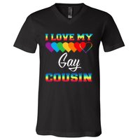 I Love My Gay Cousin Rainbow LGBT Pride Month Proud Cousin V-Neck T-Shirt