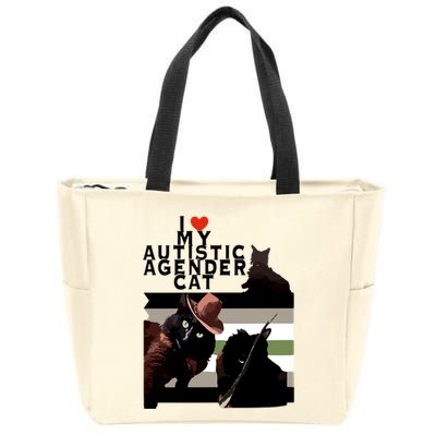 I Love My Autistic Agender Cat Black Cat Zip Tote Bag