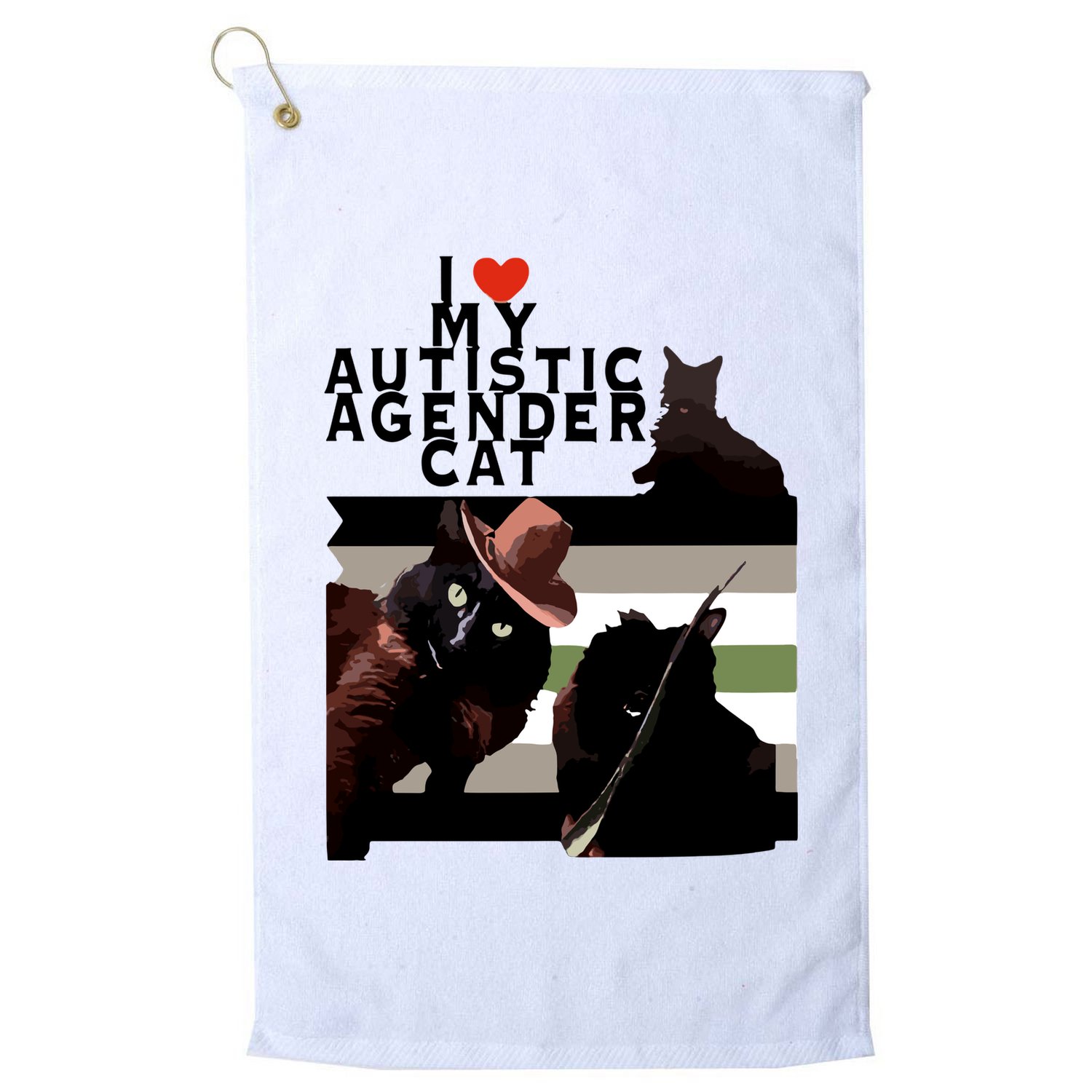I Love My Autistic Agender Cat Black Cat Golf Towel