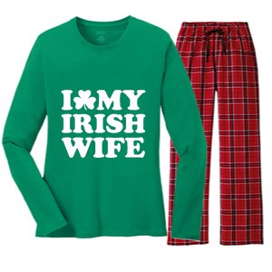 I Love My Irish Wife Shirt Novelty St Patricks Day Women's Long Sleeve Flannel Pajama Set 