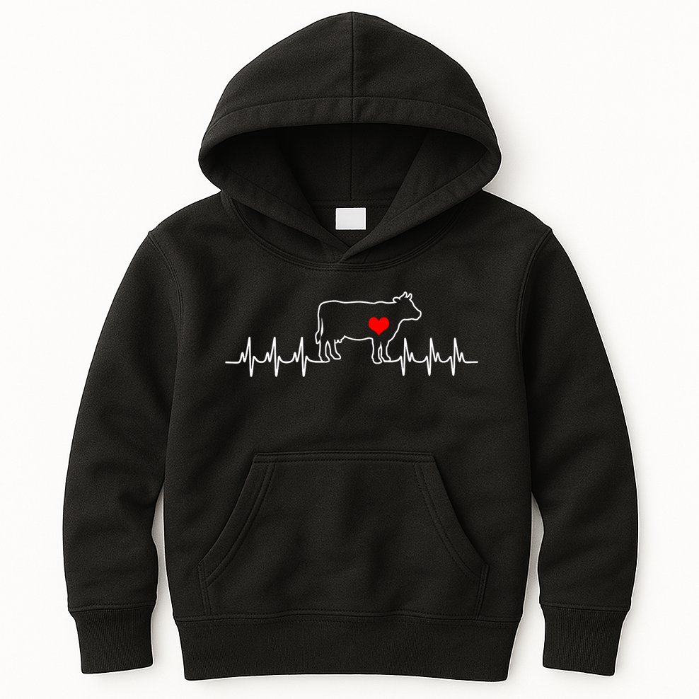 I Love My Cow Valve Ekg Heartbeat Heart Patient Kids Hoodie