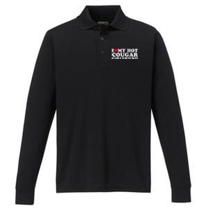 I Love My Hot Cougar Girlfriend GF I Heart My Hot Cougar Girlfriend Performance Long Sleeve Polo