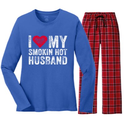 I Love My Smoking Hot Husband Marriage Funny Vintage Gift Women's Long Sleeve Flannel Pajama Set 