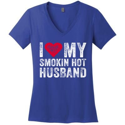 I Love My Smoking Hot Husband Marriage Funny Vintage Gift Women's V-Neck T-Shirt