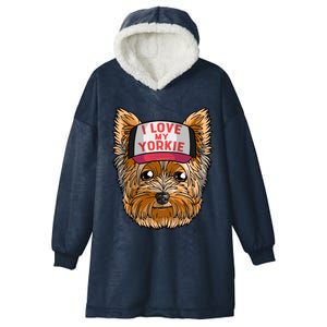 I Love My Yorkie Cute Dog Mom Cool Gift Hooded Wearable Blanket