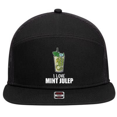 I Love Mint Julep Cocktail Alcohol Lover Gift 7 Panel Mesh Trucker Snapback Hat