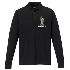 I Love Mint Julep Cocktail Alcohol Lover Gift Performance Long Sleeve Polo