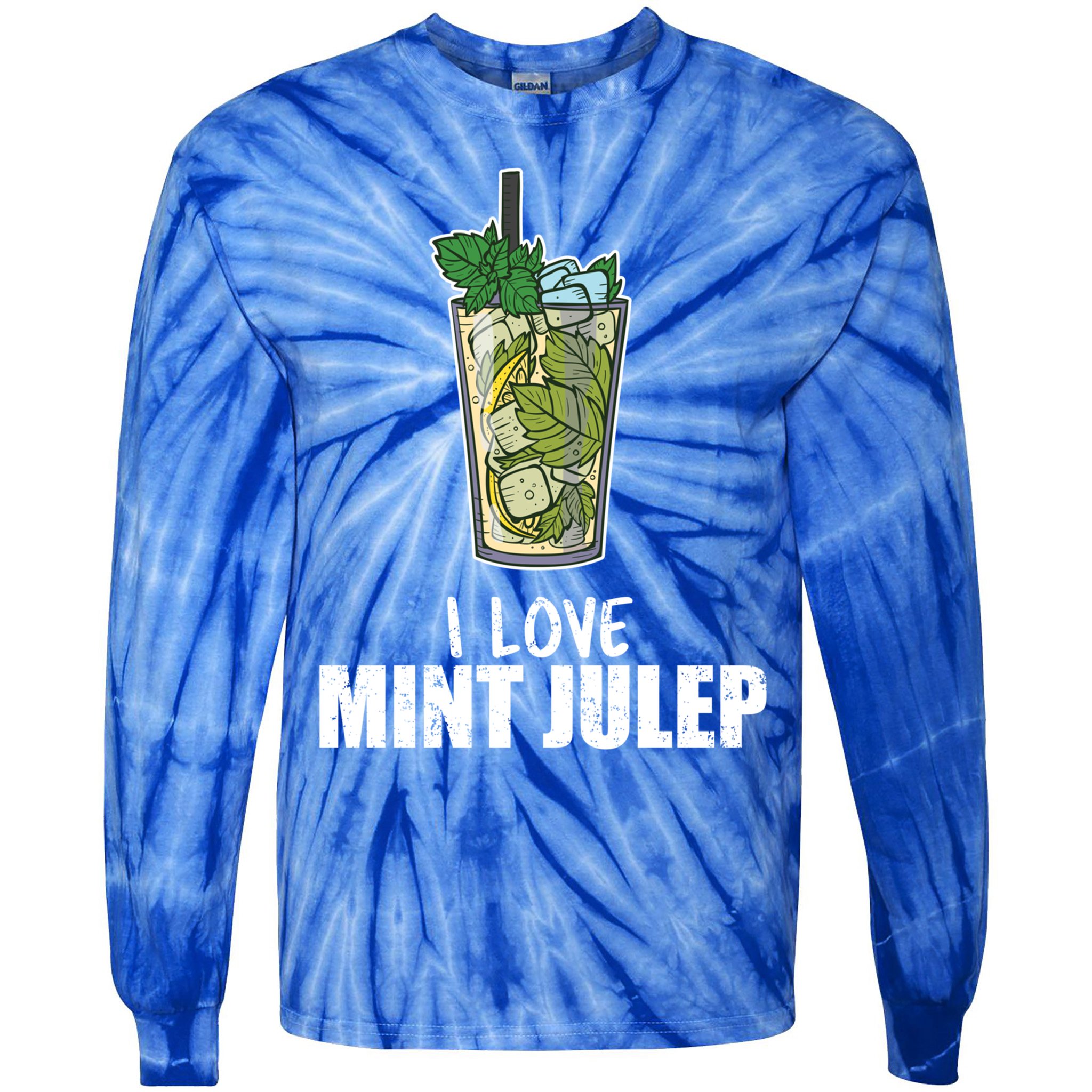 I Love Mint Julep Cocktail Alcohol Lover Gift Tie-Dye Long Sleeve Shirt
