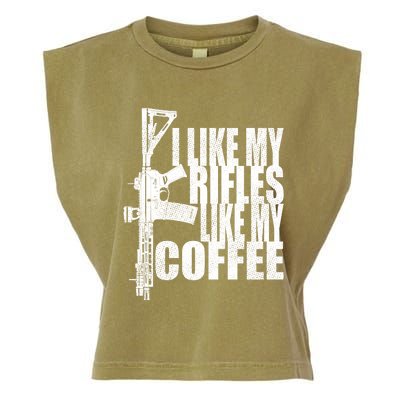 I Like My Rifles Like My Coffee Back Design Gift Garment-Dyed Women's Muscle Tee