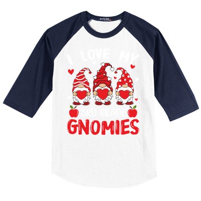 I Love My 3rd Grade Gnomies Cute Valentines Day Teacher Gift Baseball Sleeve Shirt