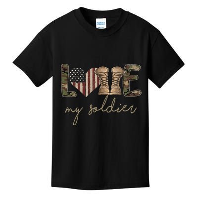 I Love My Soldier Military Army Wife USA Camour Flag Kids T-Shirt