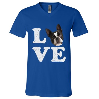 I Love My Boston Terrier Gift Dog Lovers Gift V-Neck T-Shirt