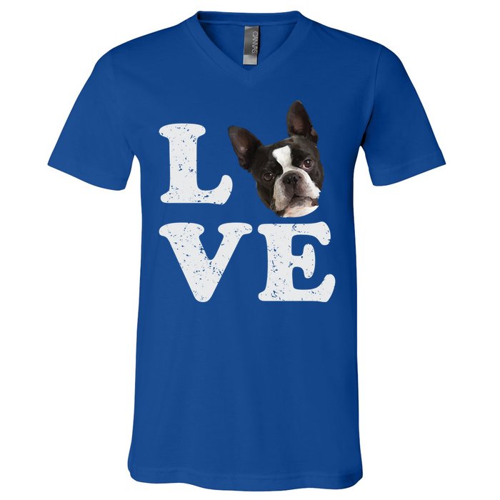 I Love My Boston Terrier Gift Dog Lovers Gift V-Neck T-Shirt