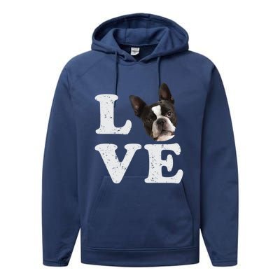 I Love My Boston Terrier Gift Dog Lovers Gift Performance Fleece Hoodie