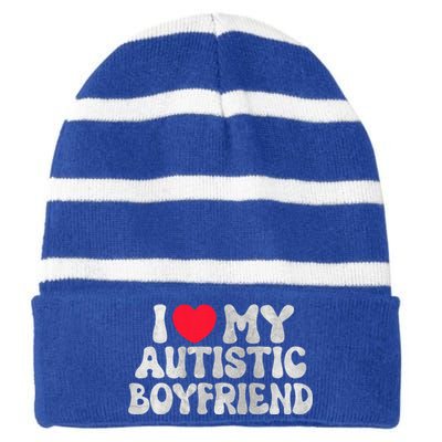 I Love My Autistic Boyfriend Striped Beanie with Solid Band