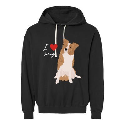 I Love My White & Red Merle Border Collie Dog Lover Garment-Dyed Fleece Hoodie