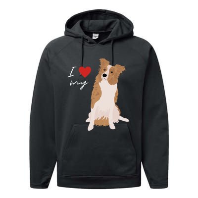 I Love My White & Red Merle Border Collie Dog Lover Performance Fleece Hoodie