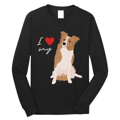 I Love My White & Red Merle Border Collie Dog Lover Long Sleeve Shirt