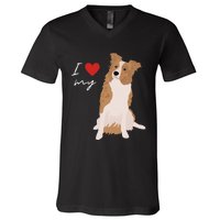 I Love My White & Red Merle Border Collie Dog Lover V-Neck T-Shirt