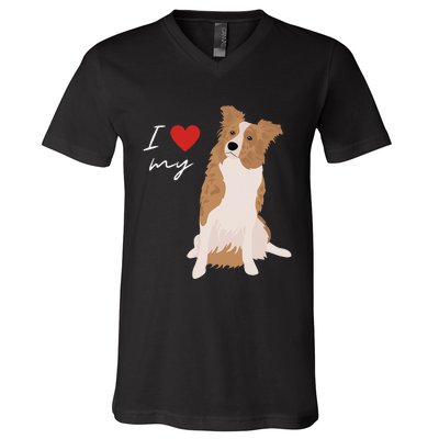 I Love My White & Red Merle Border Collie Dog Lover V-Neck T-Shirt