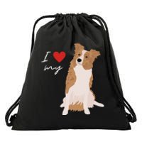 I Love My White & Red Merle Border Collie Dog Lover Drawstring Bag