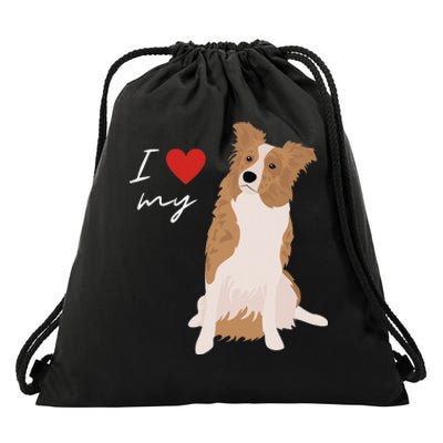 I Love My White & Red Merle Border Collie Dog Lover Drawstring Bag