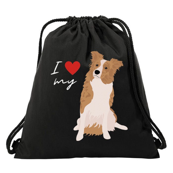 I Love My White & Red Merle Border Collie Dog Lover Drawstring Bag