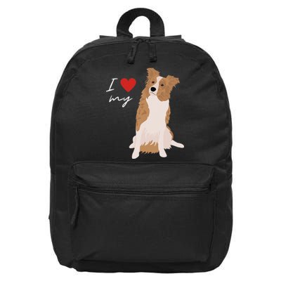 I Love My White & Red Merle Border Collie Dog Lover 16 in Basic Backpack