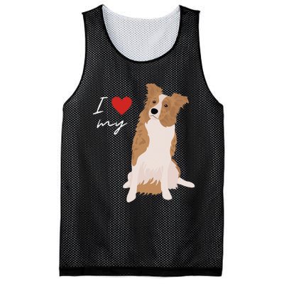 I Love My White & Red Merle Border Collie Dog Lover Mesh Reversible Basketball Jersey Tank