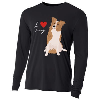 I Love My White & Red Merle Border Collie Dog Lover Cooling Performance Long Sleeve Crew