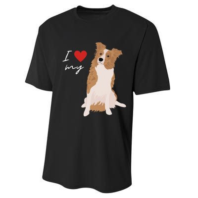 I Love My White & Red Merle Border Collie Dog Lover Performance Sprint T-Shirt