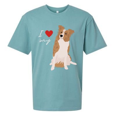 I Love My White & Red Merle Border Collie Dog Lover Sueded Cloud Jersey T-Shirt