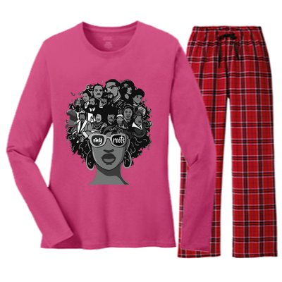 I Love My Roots Back Powerful Black History Month Pride DNA Women's Long Sleeve Flannel Pajama Set 