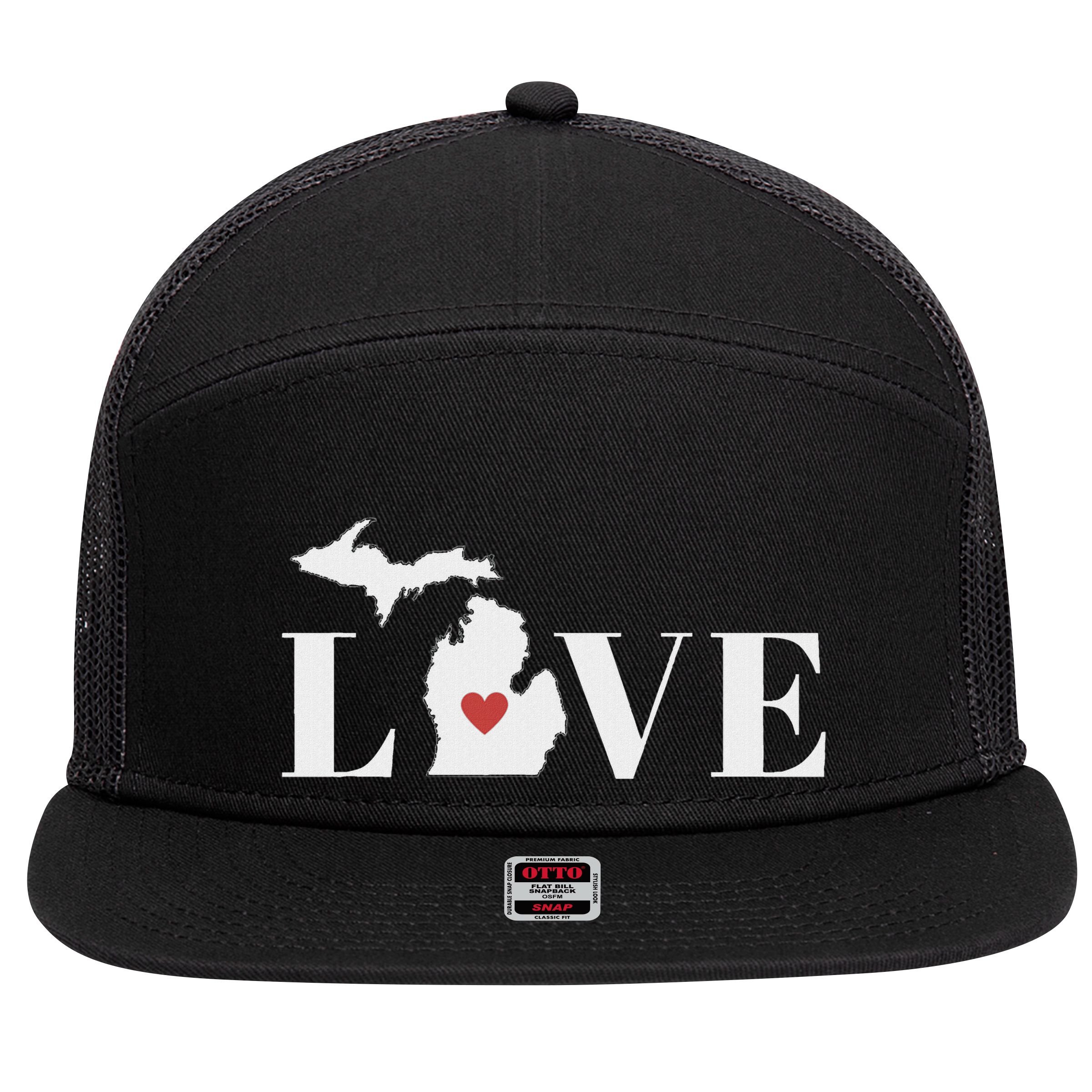 I Love Michigan 7 Panel Mesh Trucker Snapback Hat