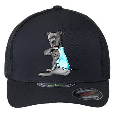 I Love Mom Tattoo Pitbull Dog Lover Women Gift Pitbull Mom Flexfit Unipanel Trucker Cap