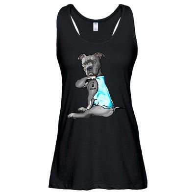 I Love Mom Tattoo Pitbull Dog Lover Women Gift Pitbull Mom Ladies Essential Flowy Tank