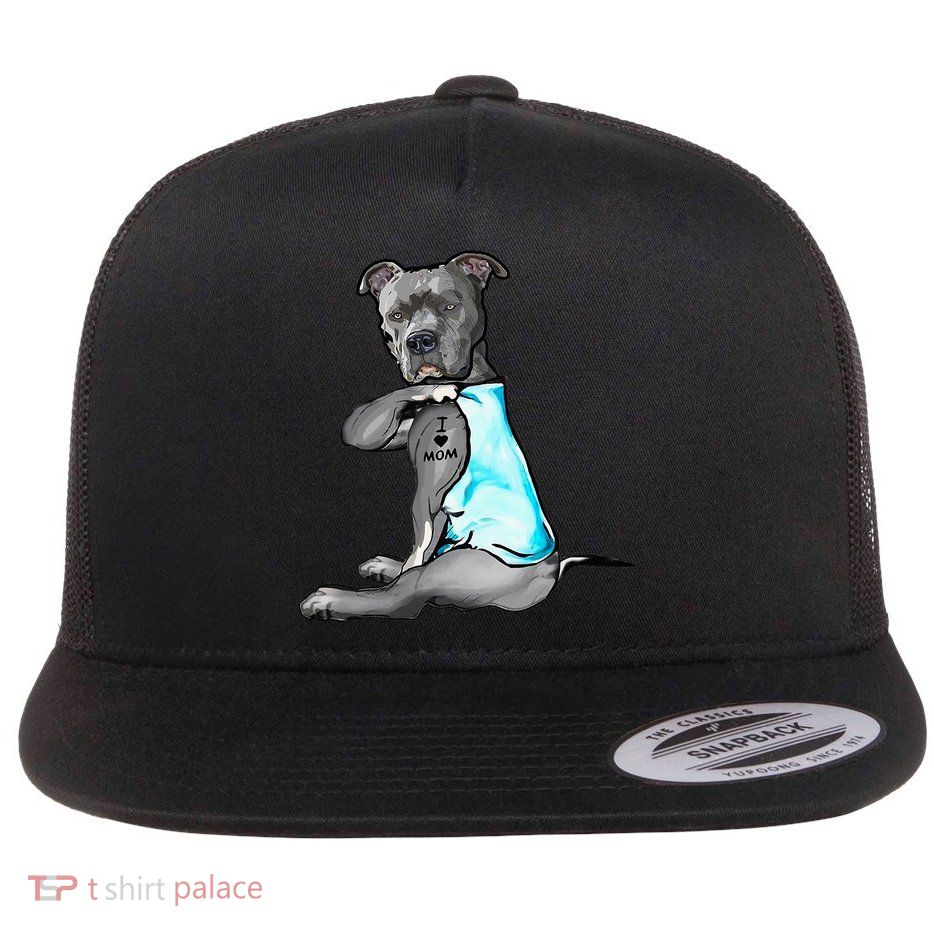 I Love Mom Tattoo Pitbull Dog Lover Women Gift Pitbull Mom Flatbill Hat