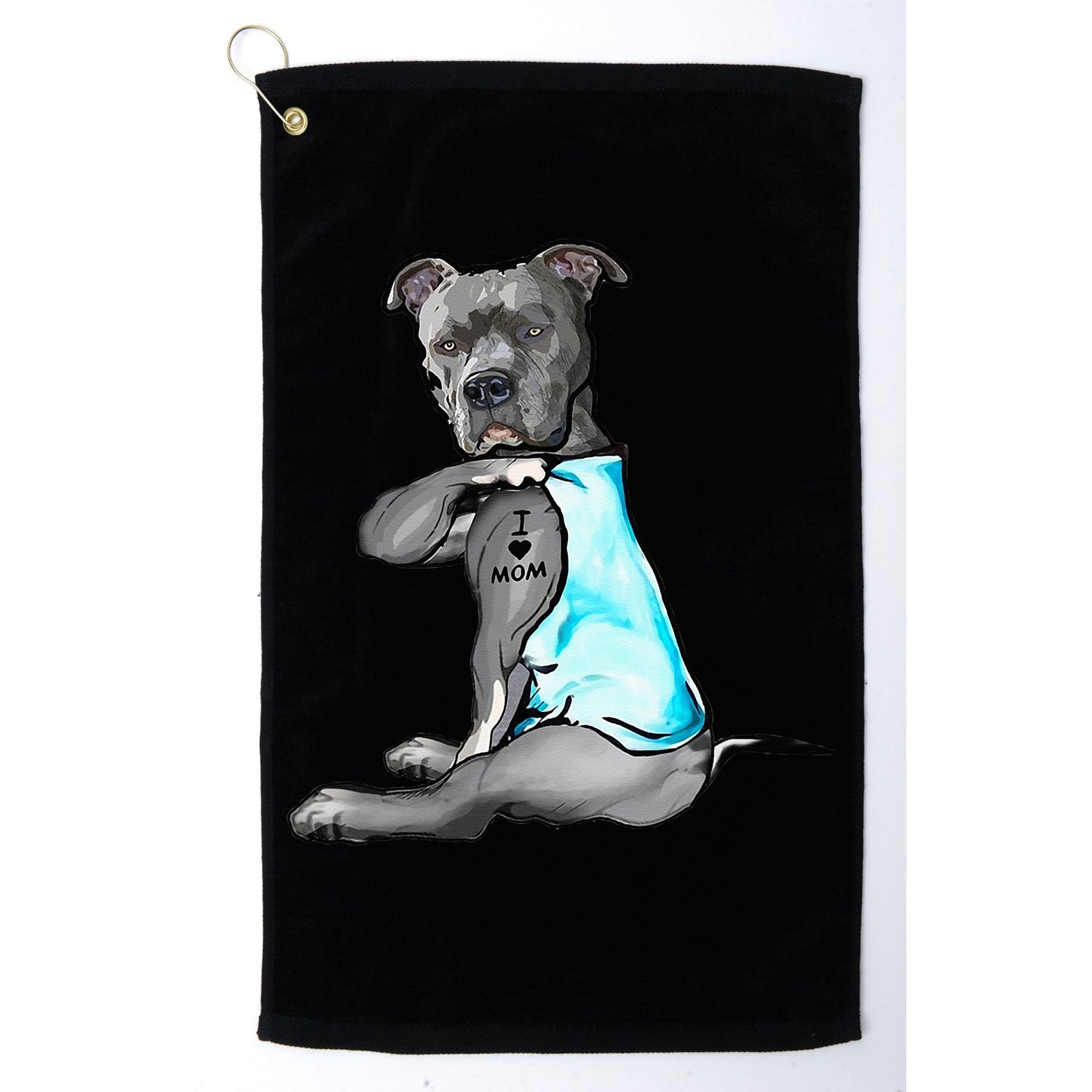 I Love Mom Tattoo Pitbull Dog Lover Women Gift Pitbull Mom Golf Towel