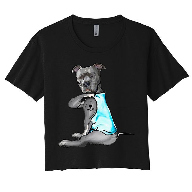 I Love Mom Tattoo Pitbull Dog Lover Women Gift Pitbull Mom Crop Top